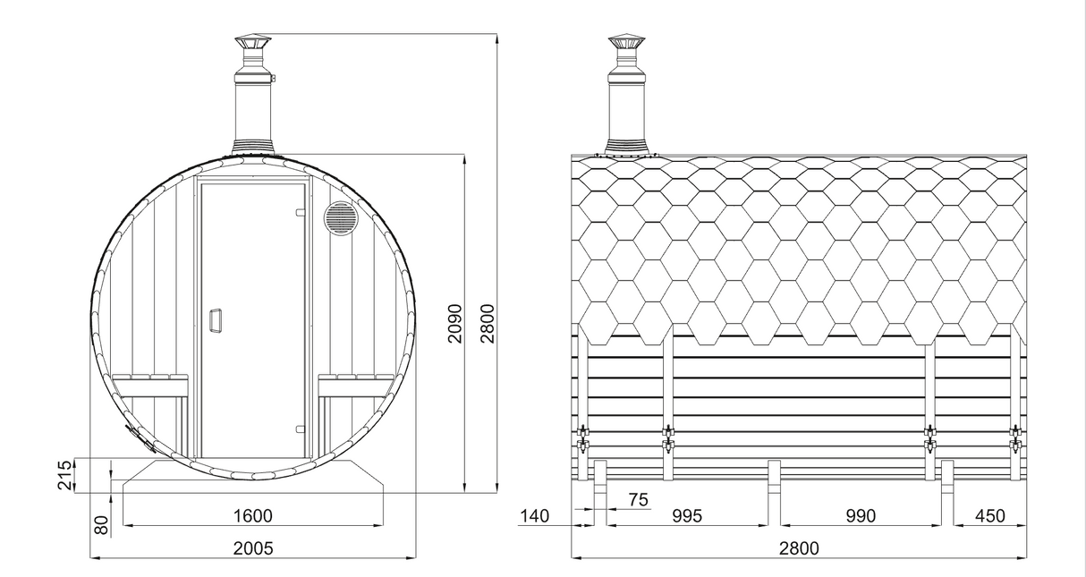 2.8m Barrel Sauna with Porch - Thermowood
