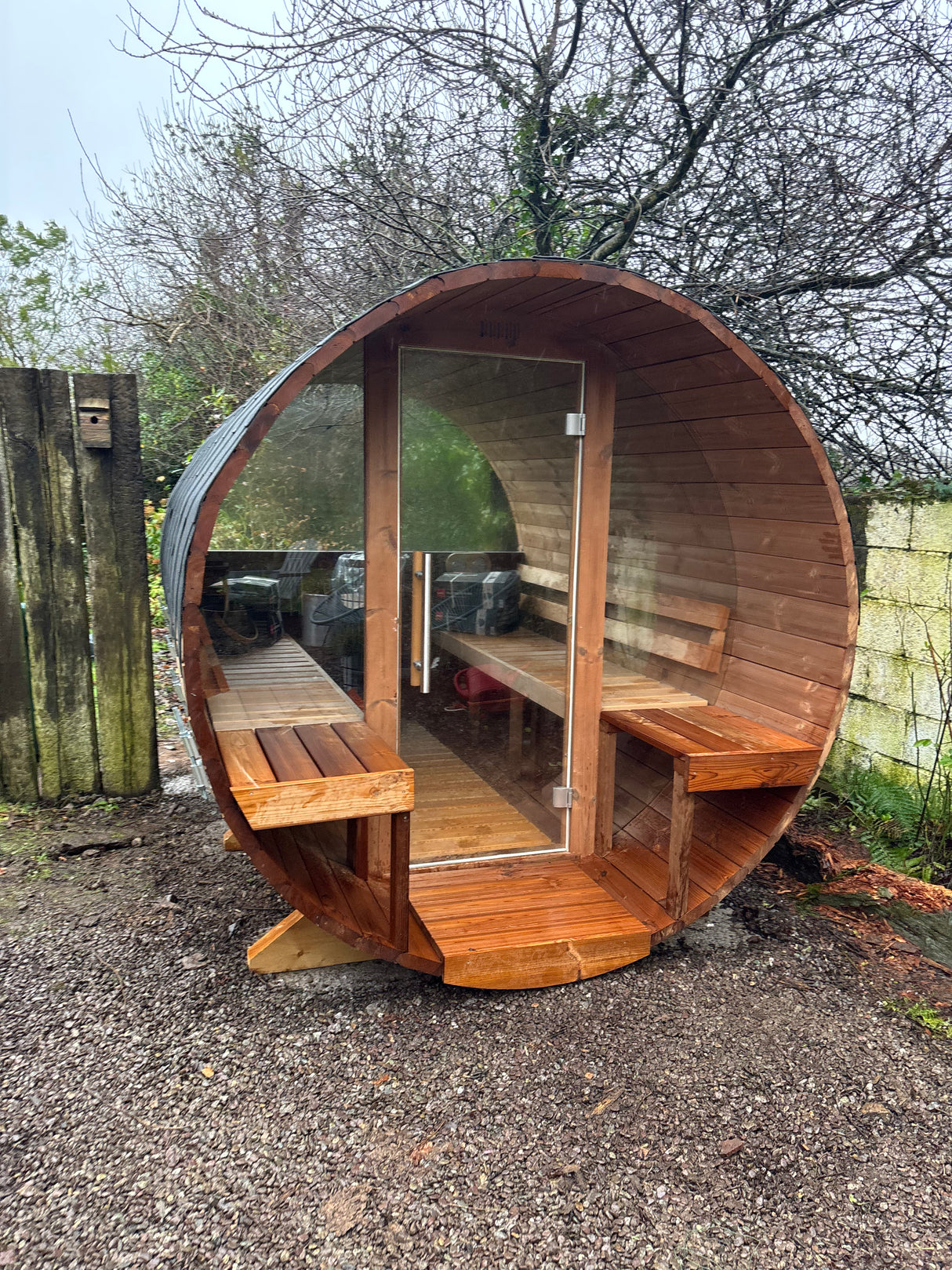 2.8m Barrel Sauna with Porch - Thermowood