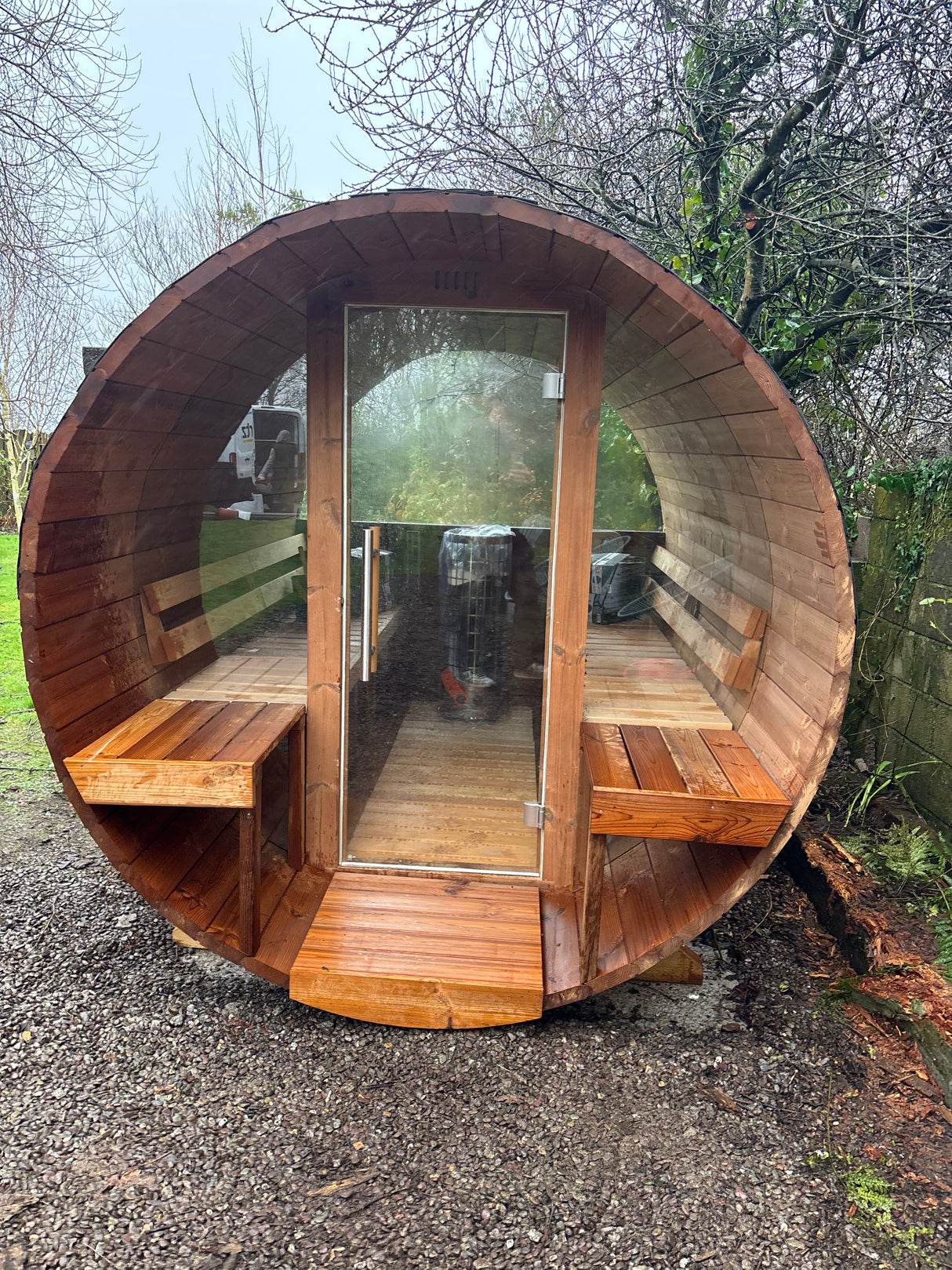 2.8m Barrel Sauna with Porch - Thermowood