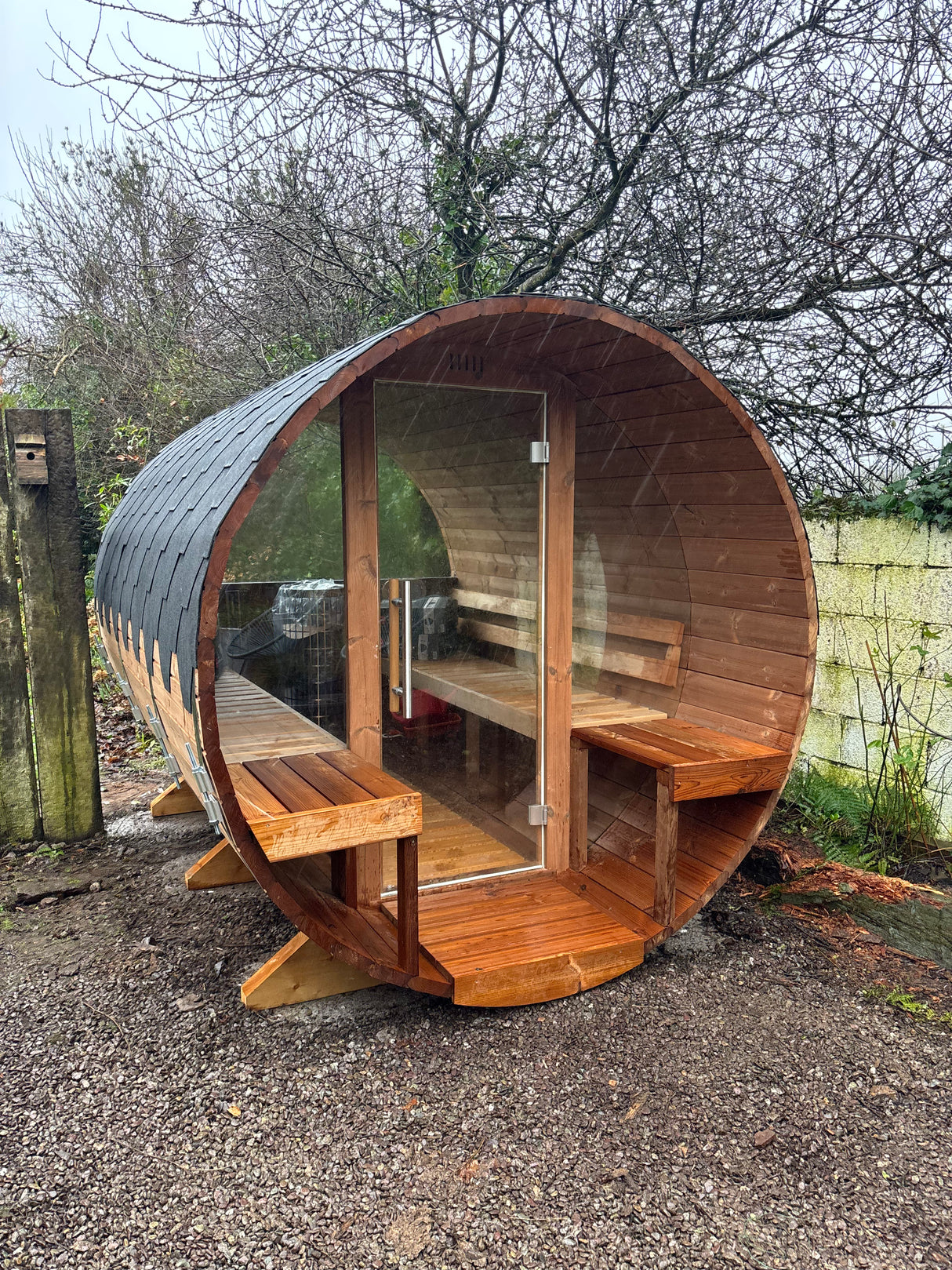 2.8m Barrel Sauna with Porch - Thermowood