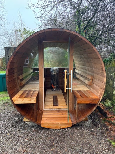 2.8m Barrel Sauna with Porch - Thermowood