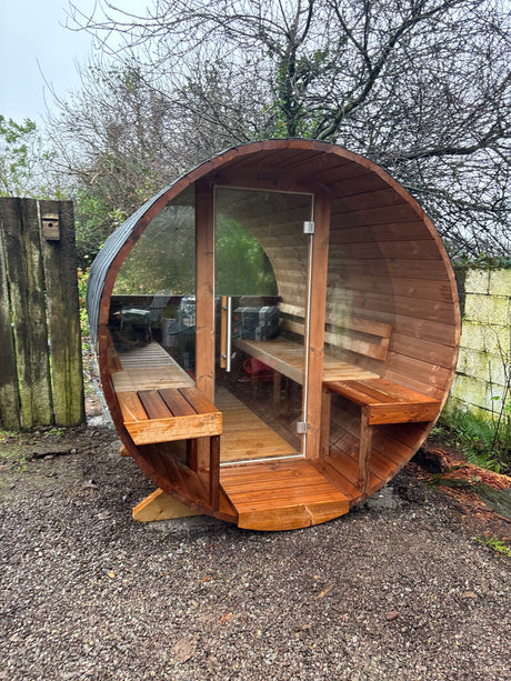 2.8m Barrel Sauna with Porch - Thermowood