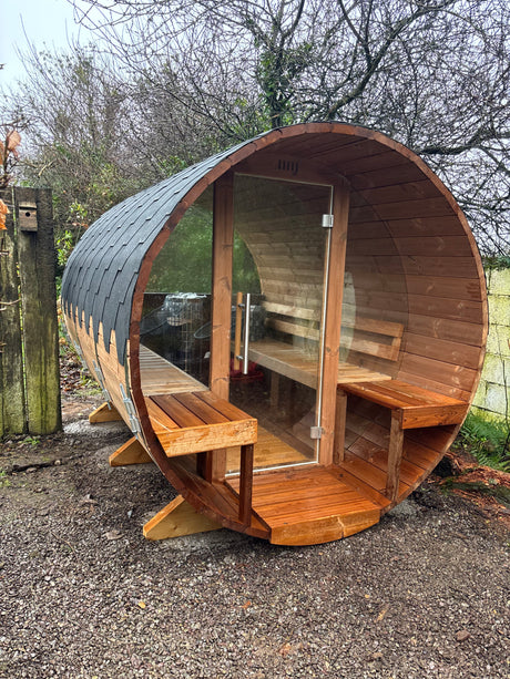 2.8m Barrel Sauna with Porch - Thermowood