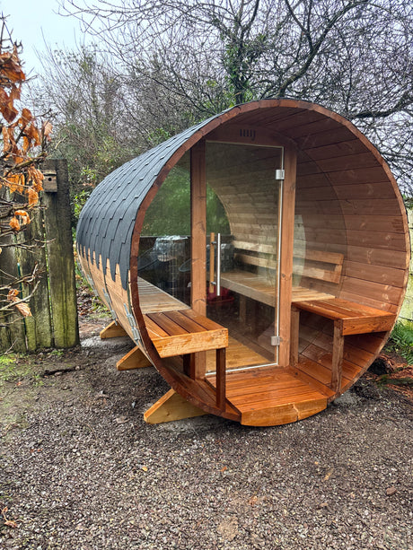 2.8m Barrel Sauna with Porch - Thermowood