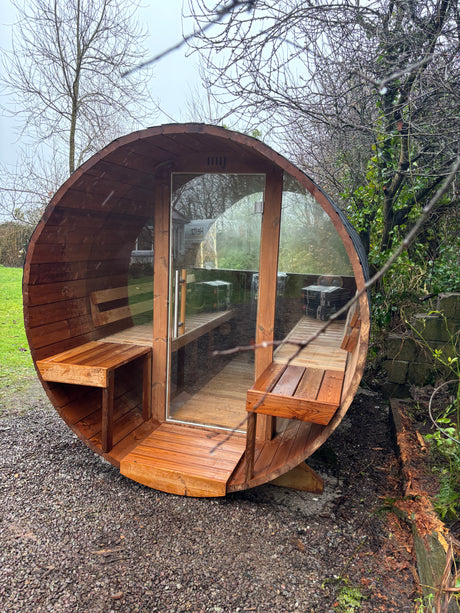 2.8m Barrel Sauna with Porch - Thermowood