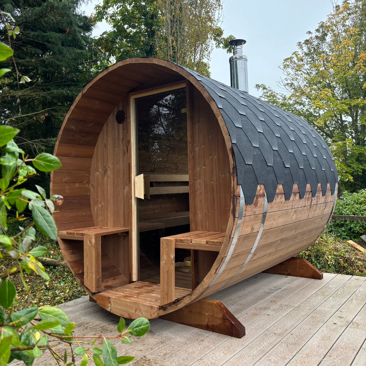 Barrel Sauna 2.4m Length 4 Person Outdoor Sauna with Porch