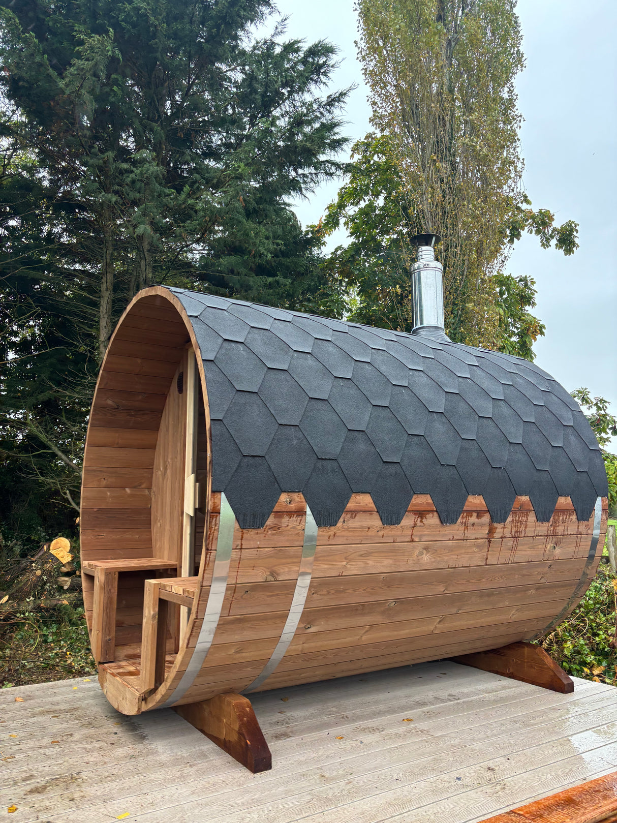 Barrel Sauna 2.4m Length 4 Person Outdoor Sauna with Porch