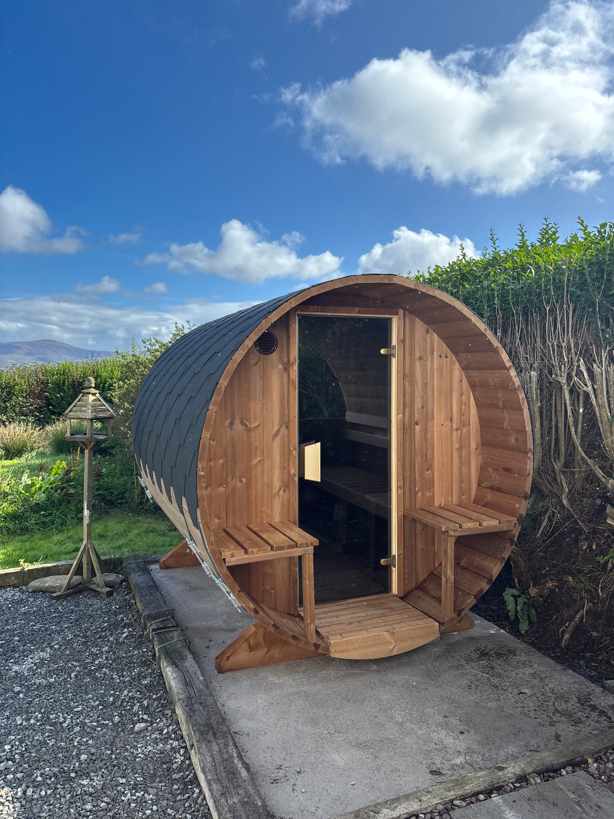 2.8m Barrel Sauna with Porch - Thermowood