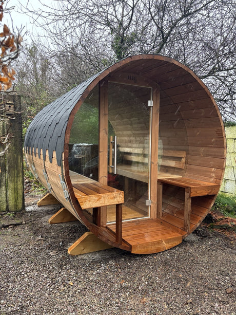 2.8m Barrel Sauna with Porch - Thermowood