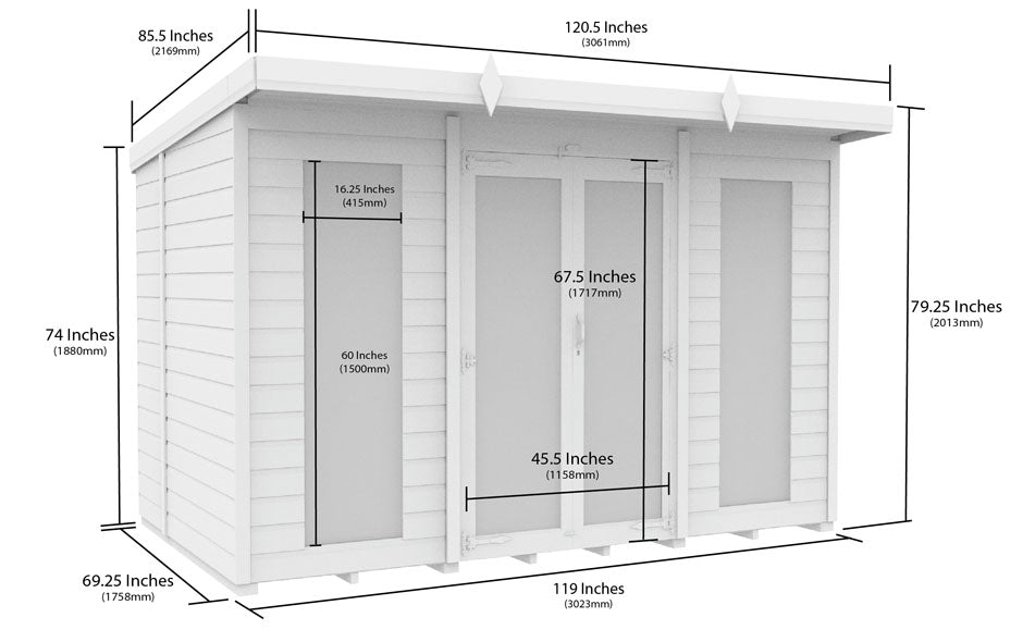 10ft x 6ft Pent Summer House (Full Height Window)