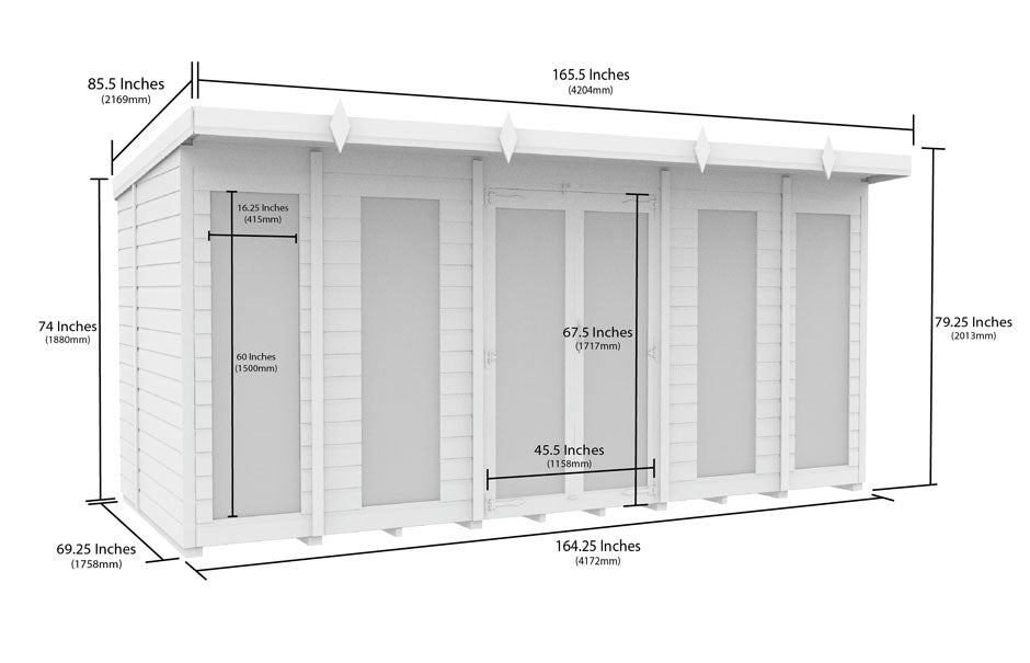 14ft x 6ft Pent Summer House (Full Height Window)