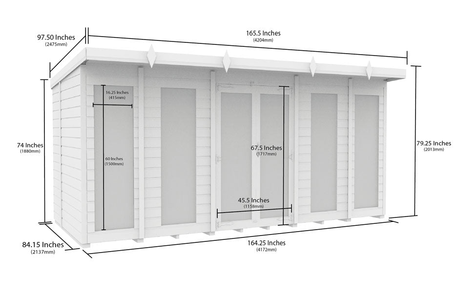 14ft x 7ft Pent Summer House (Full Height Window)