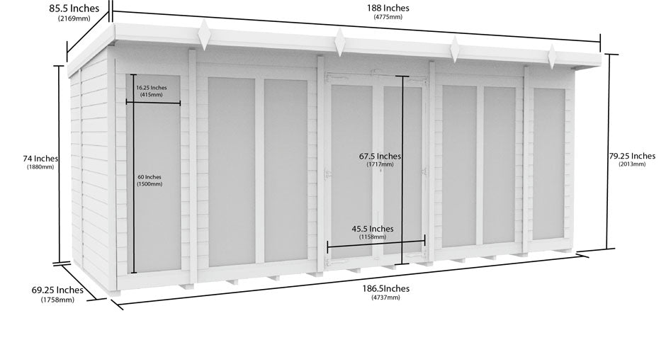 16ft x 6ft Pent Summer House (Full Height Window)