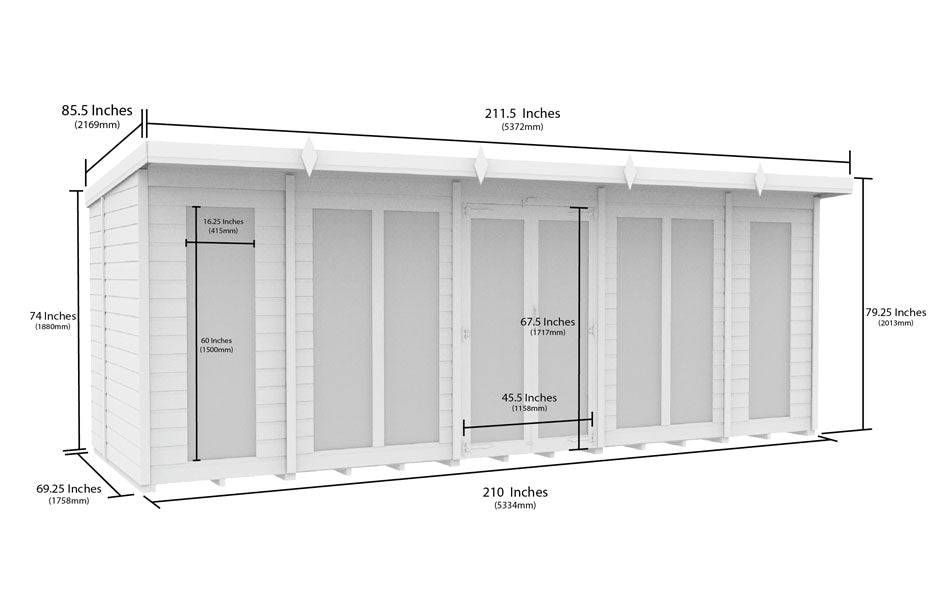 18ft x 6ft Pent Summer House (Full Height Window)