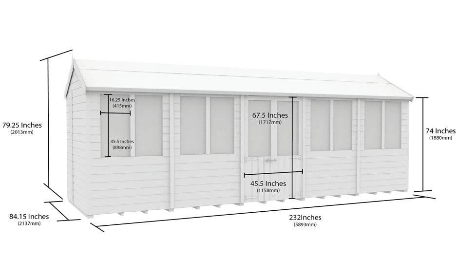 7ft x 20ft Apex Summer Shed