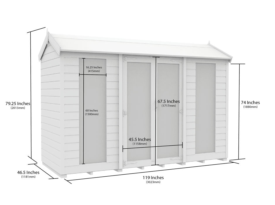 4ft x 10ft Apex Summer House (Full Height Window)