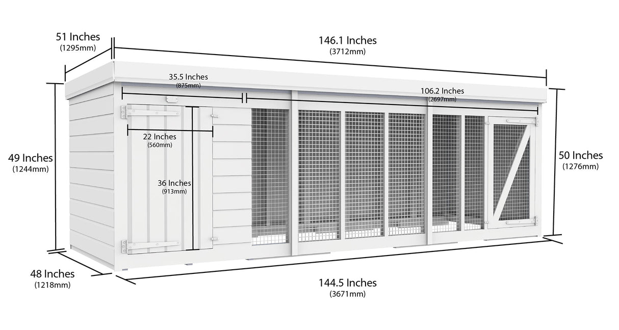 12ft x 4ft Dog Kennel and Run