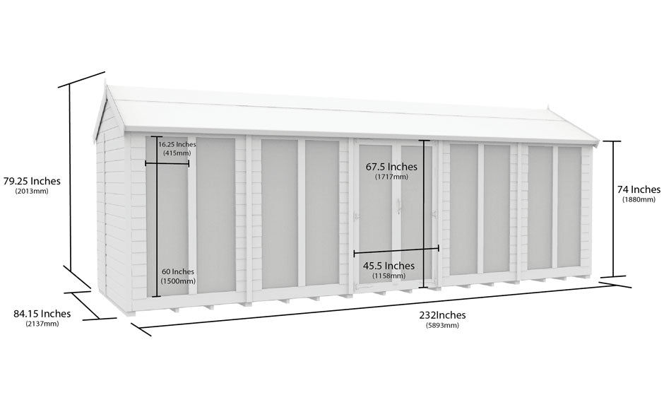 7ft x 20ft Apex Summer House (Full Height Window)