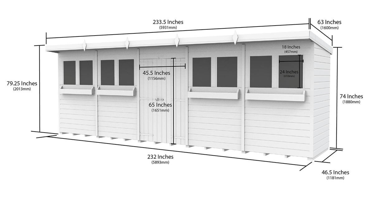 20ft x 4ft Pent Summer Shed