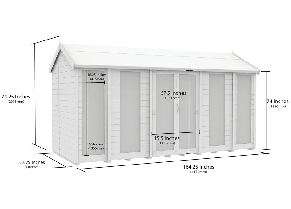 5ft x 14ft Apex Summer House (Full Height Window)