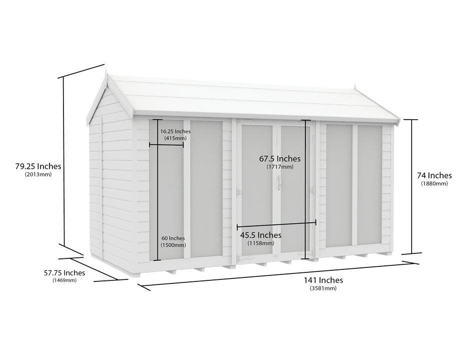 5ft x 12ft Apex Summer House (Full Height Window)