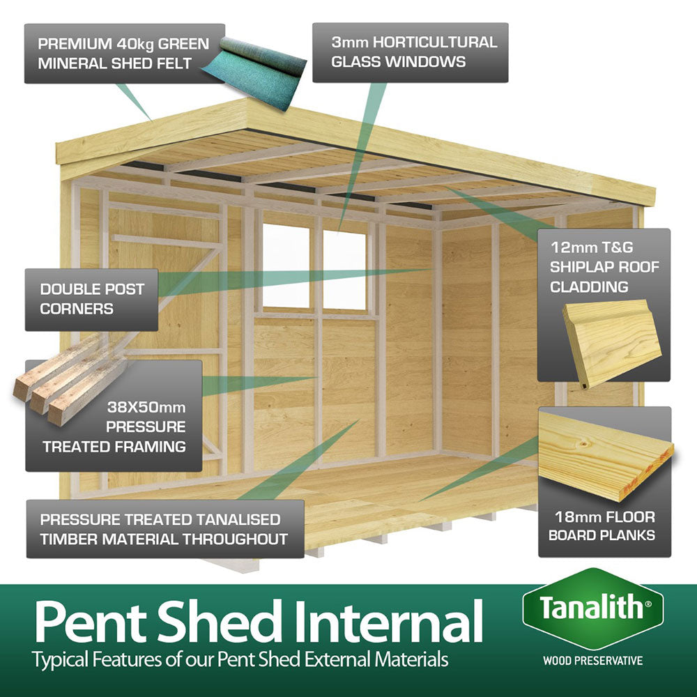 16ft x 7ft Pent Summer Shed