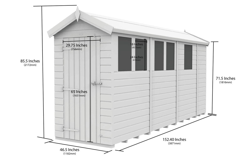 4ft x 13ft Apex Shed