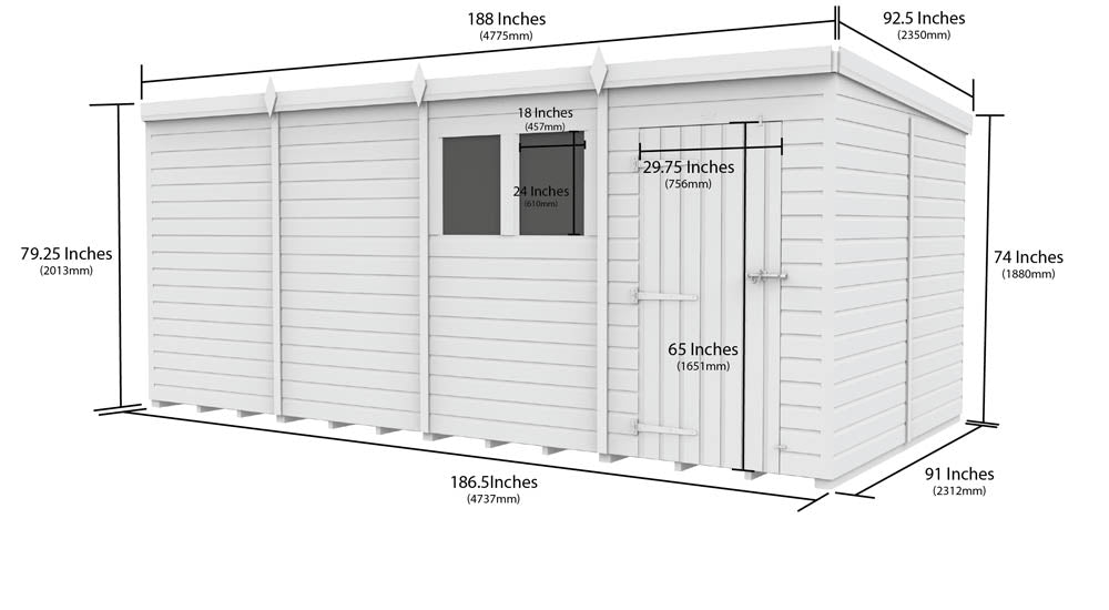 16ft x 8ft Pent Shed