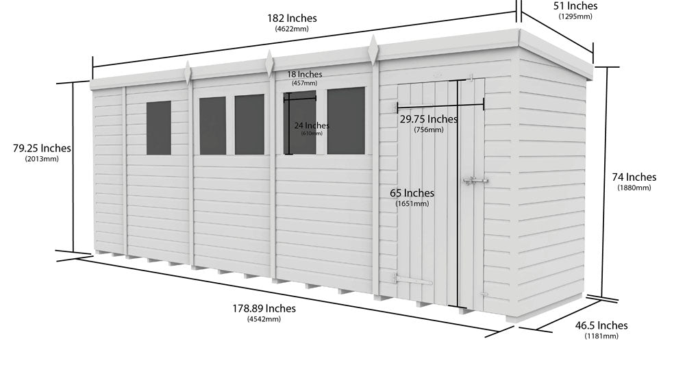 17ft x 4ft Pent Shed