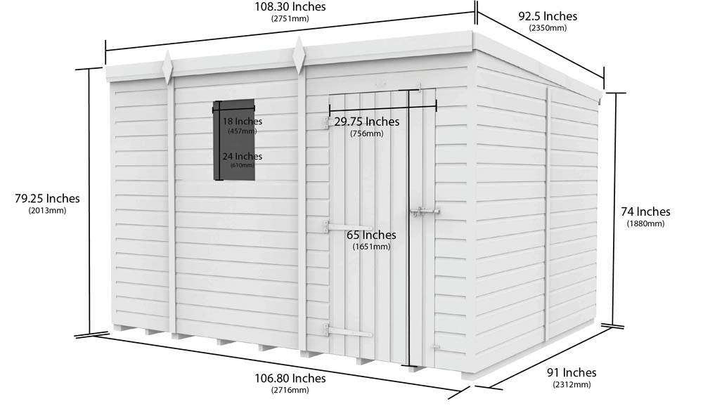 9ft x 8ft Pent Shed