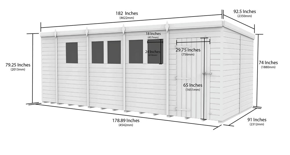 17ft x 8ft Pent Shed