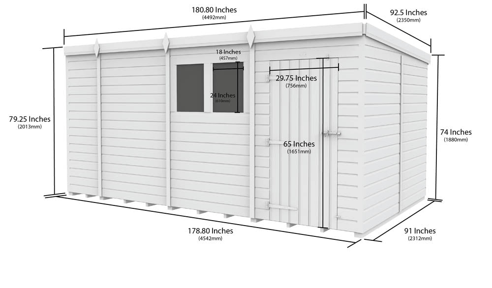 15ft x 8ft Pent Shed