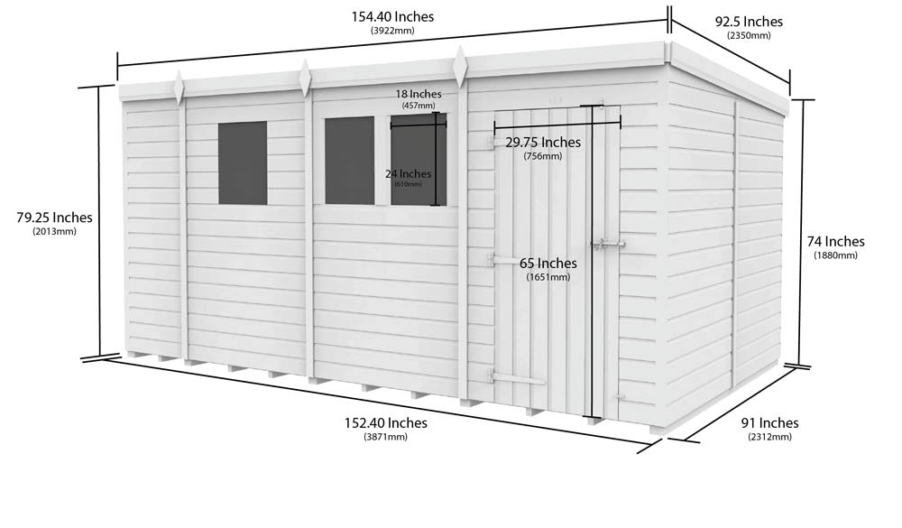 13ft x 8ft Pent Shed