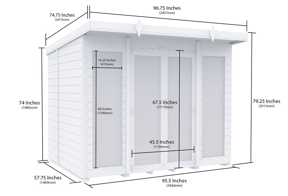 8ft x 5ft Pent Summer House (Full Height Window)