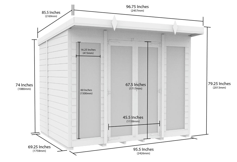 8ft x 6ft Pent Summer House (Full Height Window)