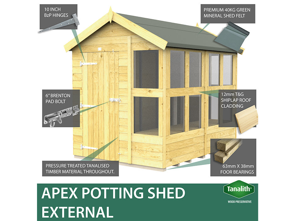 8ft x 6ft Apex Potting Shed