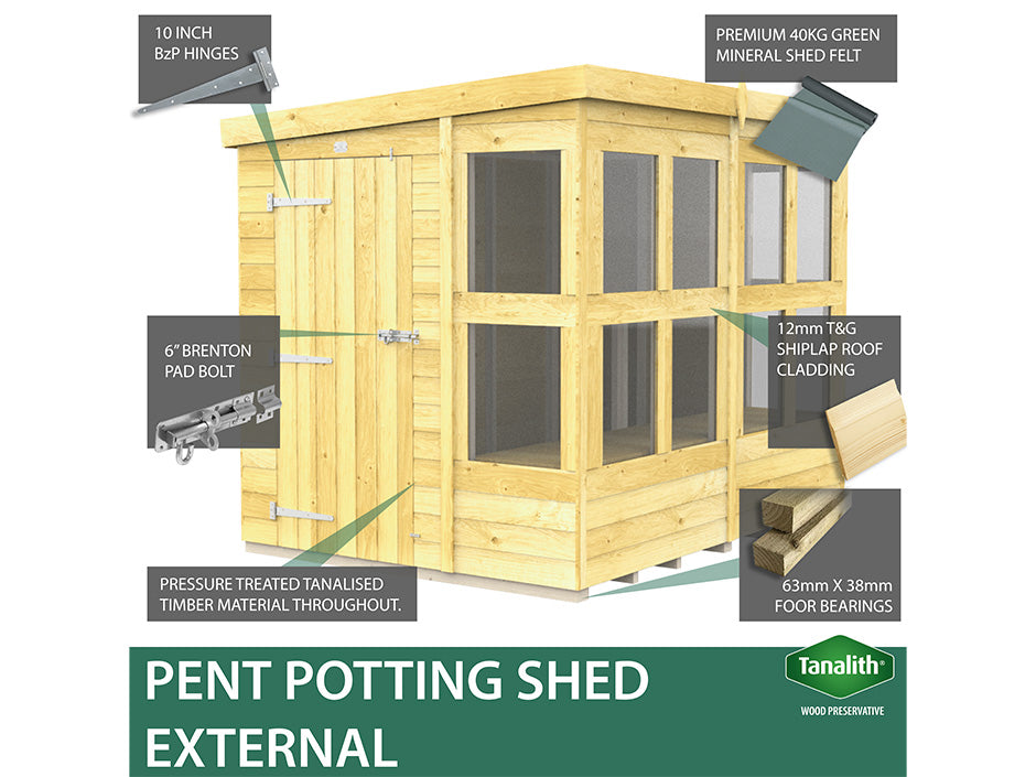 8ft x 6ft Pent Potting Shed